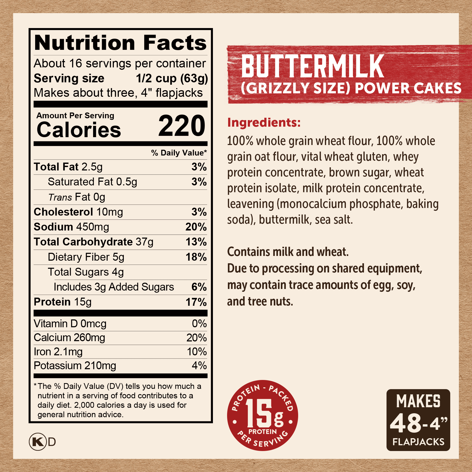 Kodiak Cakes Grizzly Size Buttermilk Power Cakes, 36 Ounces, 6 per case