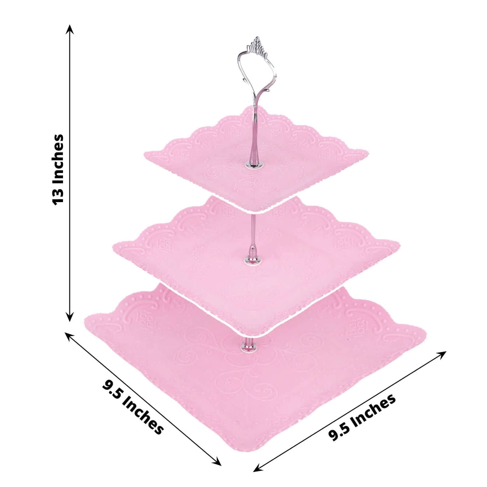 Efavormart 13" | 3 Tier Floral Print Cupcake Stand, Pink Square Dessert Tray Display Holder with Wavy Edges - Plastic
