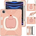 thumbnail image 2 of For iPad Pro 12.9 inch 2022/2021/2020/2018 Case, 360 Rotatable Handle Stand, Shoulder Strap, Drop-Proof Design, Rose Gold, 2 of 7