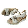 thumbnail image 2 of Viluyesy Womens Wedge Sandals, Wide Width Open Toe Striped Fashion Dressy Shoes White, 2 of 8