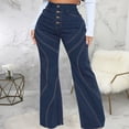 thumbnail image 2 of Vedolay Denim Pants Solid Color High Waisted Washed Fashion Jeans Dark Blue,L, 2 of 5