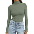 thumbnail image 2 of Women's Ribbed Turtleneck Sweater Slim Fit Long Sleeve, Fall Fashion Basic Casual Pullover Top Light Green M, 2 of 7