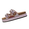 thumbnail image 2 of Flat Sandals for Women,Walking Sandals Women,Women Platform Sandals Rhinestone Beaded Pearl Double Buckle Bohemian Luxury Beach Summer Vacation Shoes 5cm Height Increasing Comfort Slides,Purple,8.5, 2 of 6