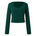 thumbnail image 4 of UJNDER Women's Long Sleeve Crop Tops Square Neck Solid Color Pullover for Casual Streetwear and Everyday Comfort Green Green, 4 of 5
