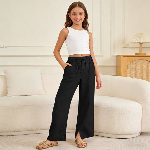 SOFTCCLO Wide Leg Jeans for Girls Loose Denim Long Pants for Summer Casual Girls Baggy Denim Pants Size 4-5Y