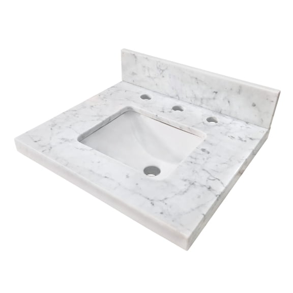 Kingston Brass KVPB1917M38SQ Fredrickson 19-Inch Carrara Marble Vanity Sink Top (8" Faucet Drillings) in Carrara White
