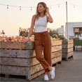 thumbnail image 4 of Womens Wide Leg Linen Pants Elastic Waist Lightweight Casual Flowy Palazzo Lounge Trousers with Pockets, M, 4 of 7