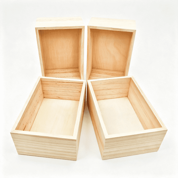 XIBUFE 4Pcs Unfinished Wooden Craft Storage Organiser Boxes,6X4X2.4" Rectangle Wood Box,Rustic Natural Wood Container Box for Home Decor Rustic Natural Wood Container Box for Decor Wooden Box