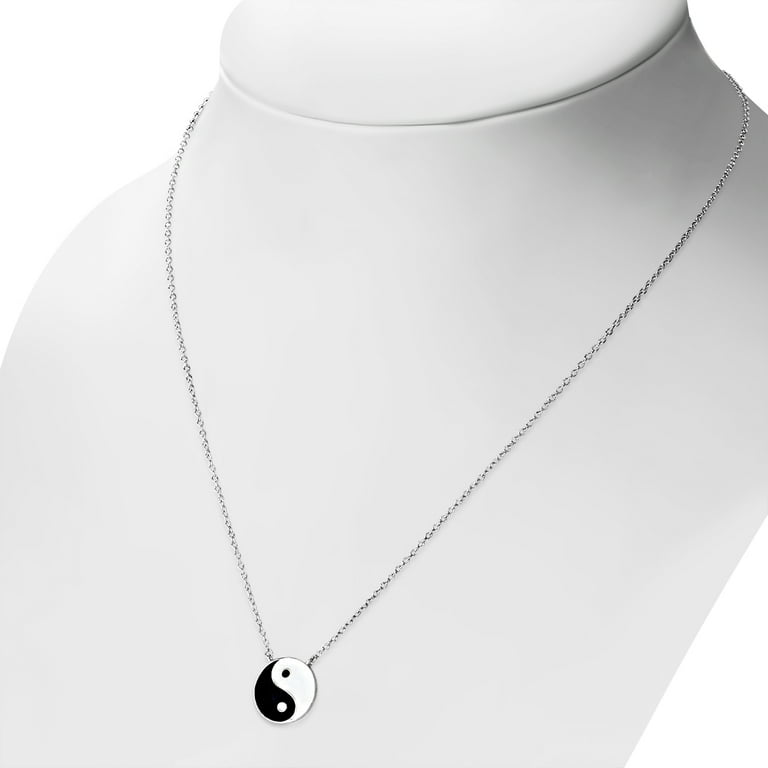Yin Yang Tai Chi Symbol Necklace - 925 Sterling Silver, 18
