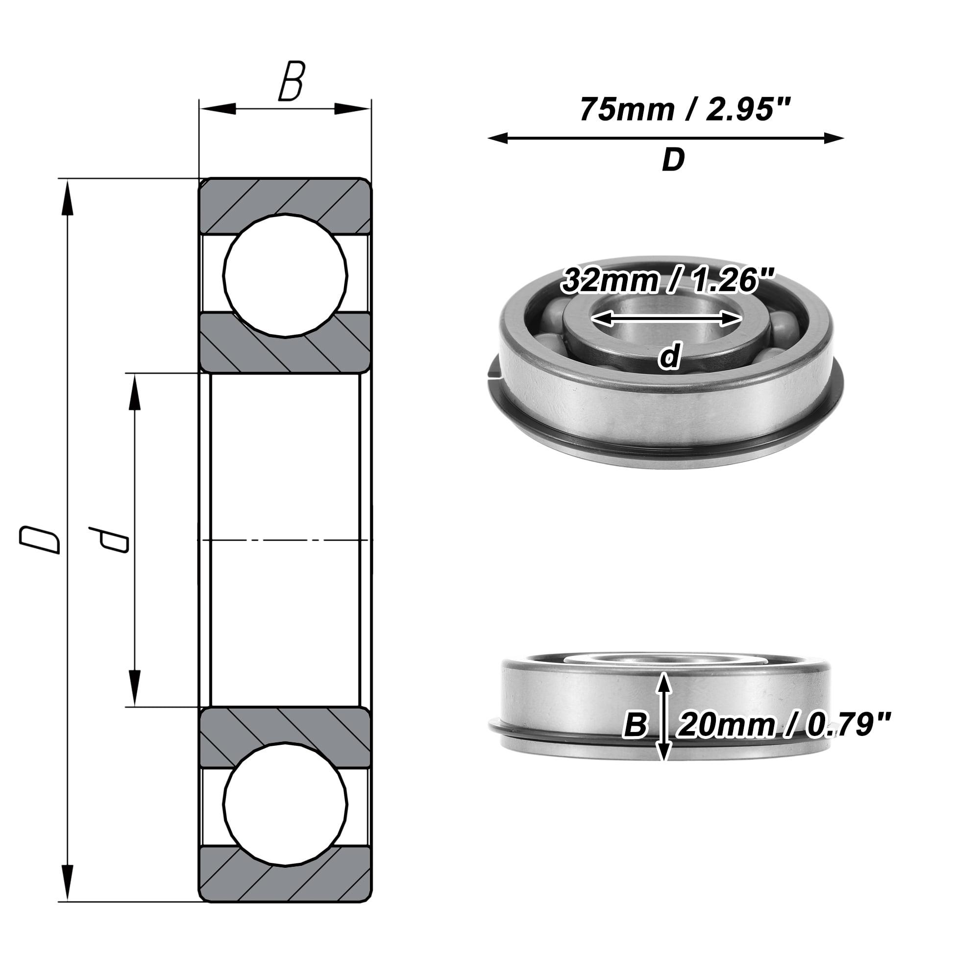 Unique Bargains 63/32NR Deep Groove Ball Bearings 32x75x20mm P0 Open Type Lubricated Bearings 1 Pc Car Scooter Skateboard Wheel Universal Silver Tone