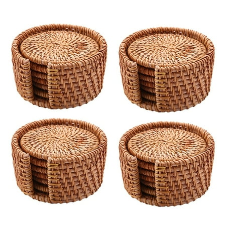 

24Pcs/ Drink Coasters Set for Kungfu Tea Accessories Round Placemat Dish Mat Rattan Weave Cup Mat 8cm