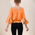 thumbnail image 3 of Girls Crop Tops Off Shoulder Bell Long Sleeve Chiffon Blouses Ruffle Smocked Hem Cute Spring Fall Clothes, Orange 5-6 Years, 3 of 8