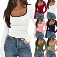 thumbnail image 4 of Arlun Womens Long Sleeve Color Block Scoop Neck Shirt Fall Lightweight Ribbed Knit Y2k Going out Tops Soft Comfy Winter Stretchy Base Layer Thermal Undershirts Daily Wear 1-White XS, 4 of 6