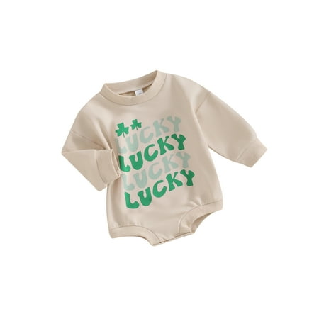 

FEORJGP Infant Girls Boys Ireland Festival Clothes Newborn Baby Sweatshirts Rompers Long Sleeve Jumpsuit Letter Clover Print Crew Neck Playsuit Toddler Fall Bodysuits