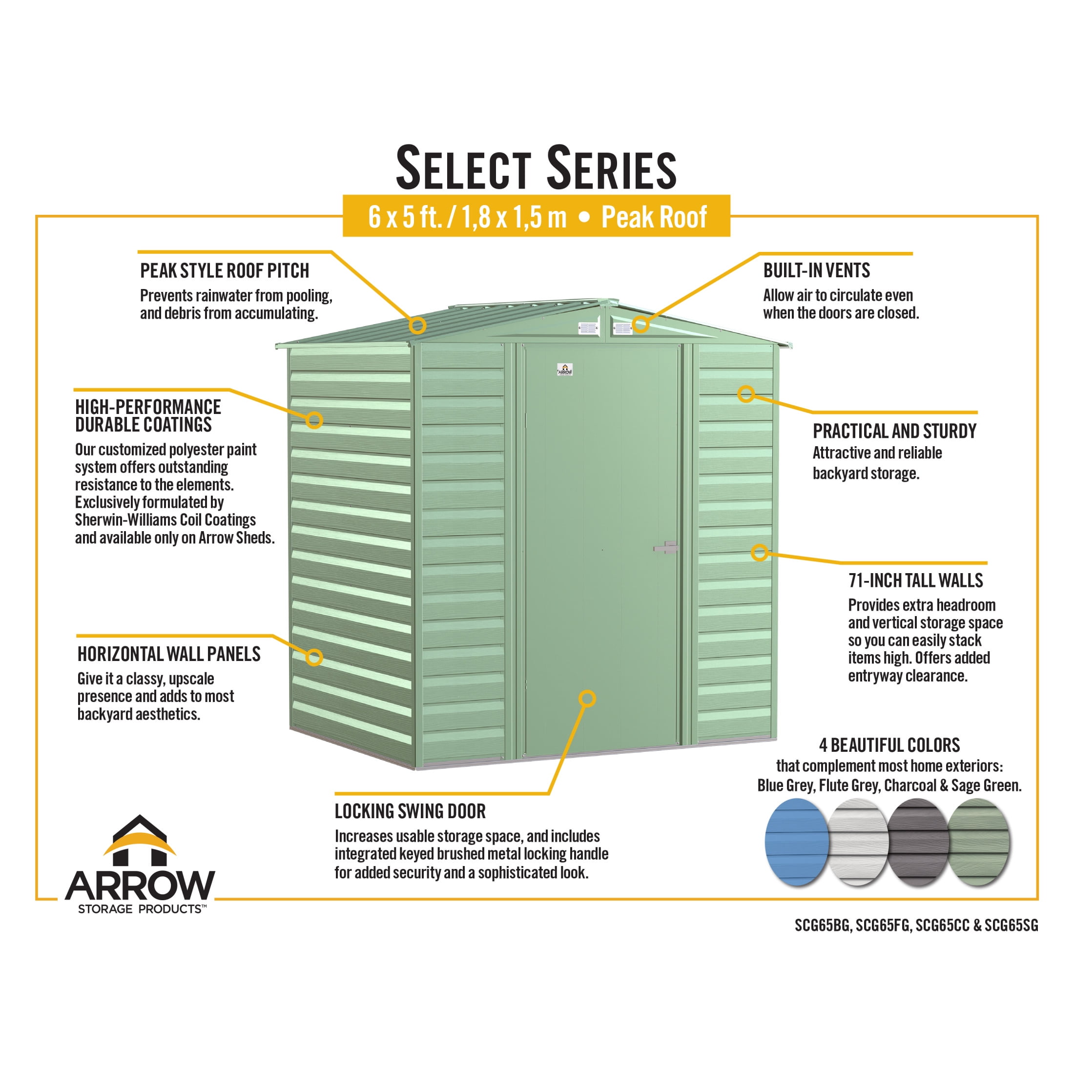 Arrow Select 6 x 5 x 7 ft Green Shed