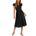 thumbnail image 2 of Womens Dresses Summer Solid Color Short Sleeve Tie-Front Dress Pleated A-Line Sundress Black M, 2 of 6