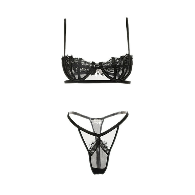 Eyicmarn Women's Lingerie Set, Sexy Lace Mesh Hollow Out Bra and Panty  Two-piece Suit for Honeymoon Wedding Nights 
