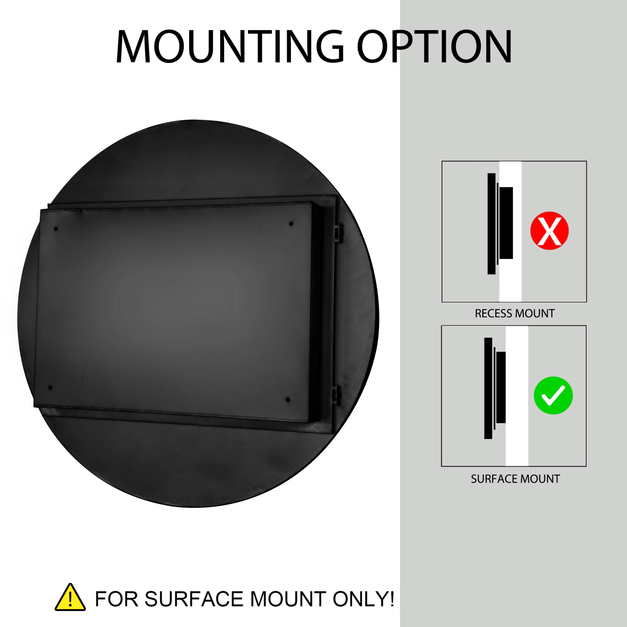Noble House 24" Round Metal Medicine Cabinet with Mirror, Bathroom Wall Mirror with Adjustable Glass Shelves, Black