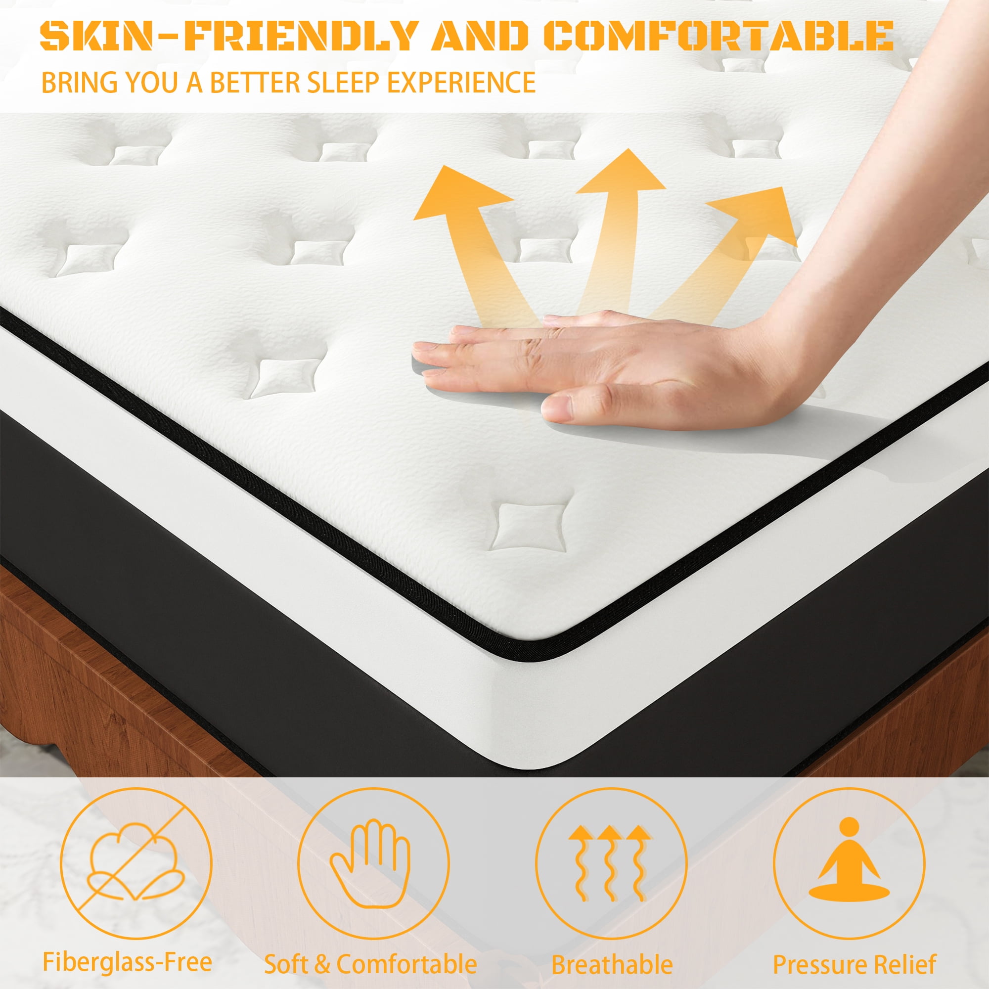 Twin Mattress, 14 inch Hybrid Mattress in a Box,Medium Firm