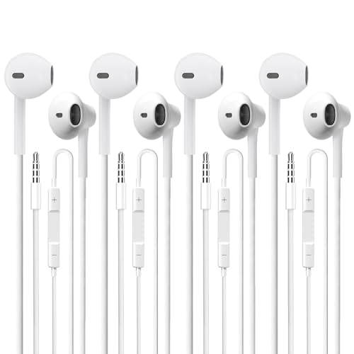 CLIPSUN Auriculares con cable, paquete de 4, auriculares estéreo de alta fidelidad con cable, auriculares con micrófono, control de volumen, compatibles con iPad, computadora portátil, MP3, teléfonos