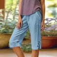 thumbnail image 4 of Womens Bermuda Shorts Cotton Linen Knee Length Elastic Waist Baggy Capris Loose Summer Beach Shorts for Seniors Light Blue XL, 4 of 6