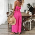 thumbnail image 6 of MORTTIC Women's V-Neck Sleeveless Wide Leg Jumpsuit with Adjustable Straps & Back Bow Tie Spring Summer Flowy Romper Rose Red，M, 6 of 7