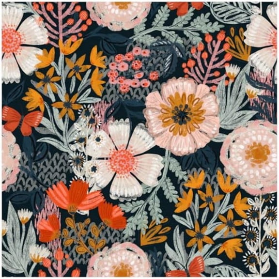 Boho Peel And Stick Wallpaper Floral Wall Paper Removable For Bedroom Navy Pink Orange Contact Paper 17.3in X 32.8ft