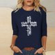thumbnail image 1 of TaTaai Womens Casual Easter Cross Printed Blouse 3/4 Sleeve Round Neck Loose Fit Top Fashion Soft Comfortable Lightweight Shirt for Spring Summer Daily Gift, 1 of 6