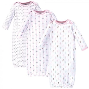 Luvable Friends Baby Girl Cotton Long-Sleeve Gowns, 3-Pack