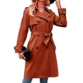 thumbnail image 3 of Double Breasted Spring Fall Women Solid Color Lapel Long Casual Trench Coat, 3 of 5