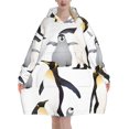 thumbnail image 1 of Penguins,Women's Oversized Wearable Blanket Hoodie, Blanket Sweatshirt,Flannel Pullover Blanket, 1 of 9