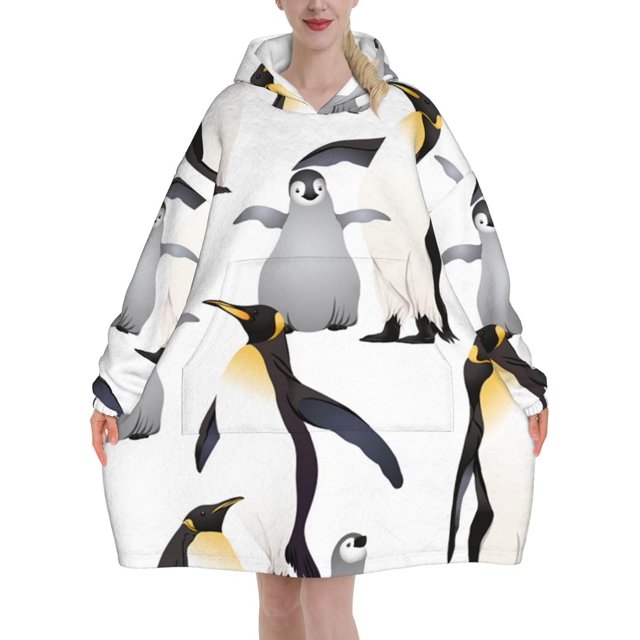 Penguins,Women's Oversized Wearable Blanket Hoodie, Blanket Sweatshirt,Flannel Pullover Blanket
