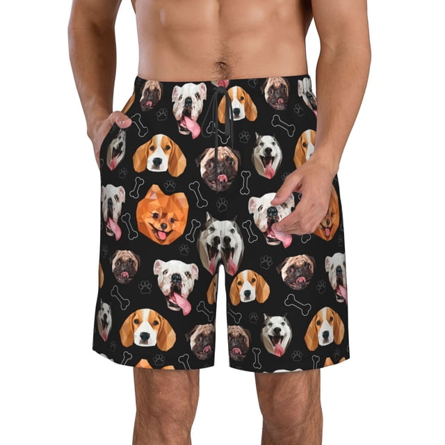 Wukai Different Breeds Of Dogs Print Beach Trunks with Compression Liner Swimsuit Quick Dry Beach Sports Shorts with Pocket-Medium