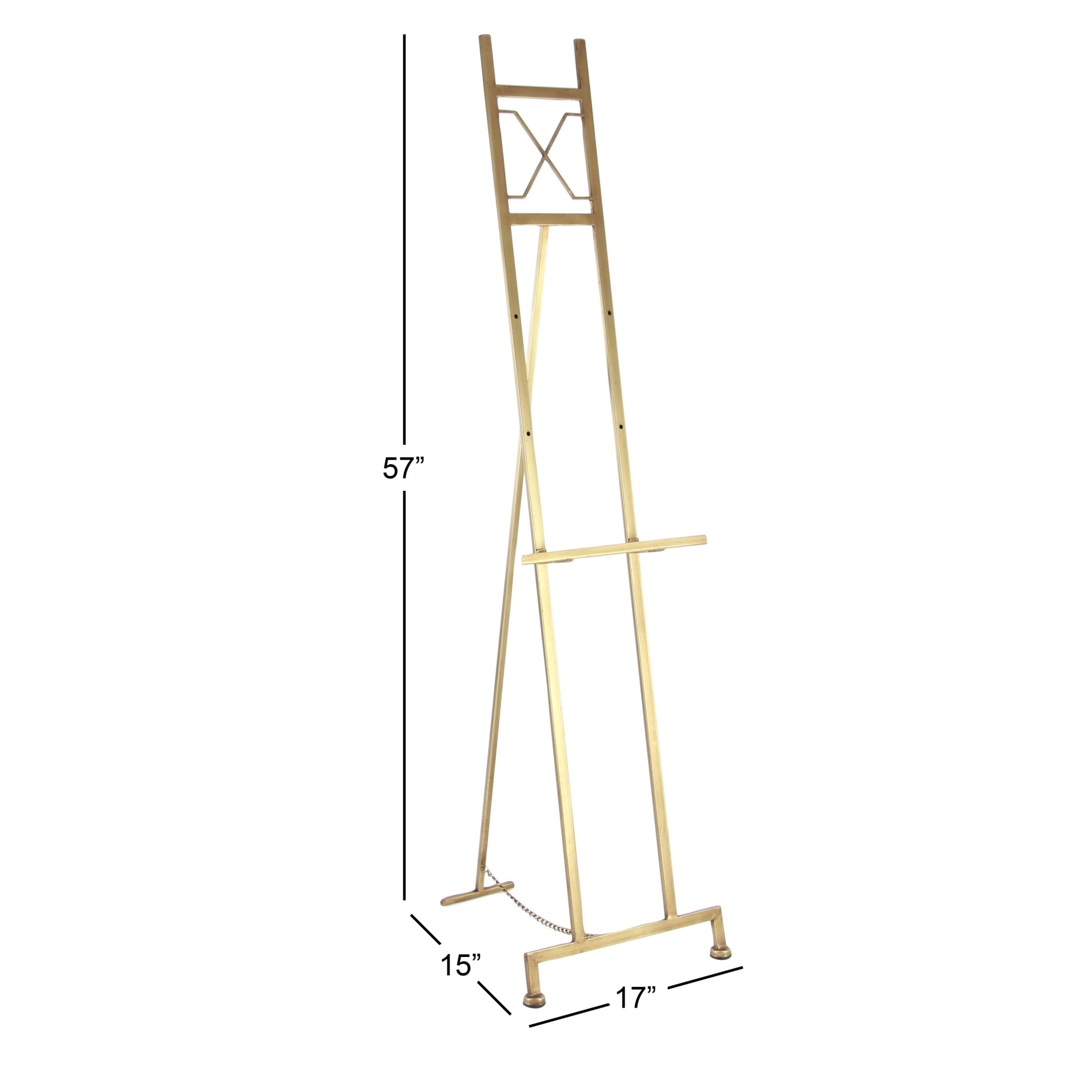 DecMode Modern Elegant Retractable Large Free-Standing Iron Easel in Gold, 17"L x 15"W x 57"H