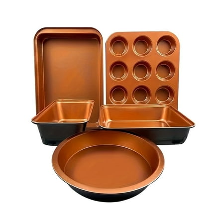 CHEF LANG Two Tone 5pcs Bakeware Set Baking Pan Set Non-Stick Kitchen Oven Round/Square Cake Pan, Muffin Pan, Baking Pan, Cookie Sheet Set Baking Supplies Christmas