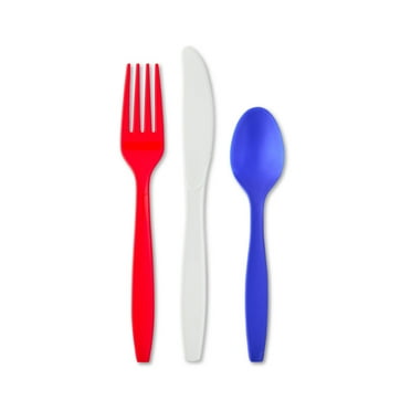 Patriotic Disposable Assorted Plastic Cutlery Set, Red/White/Blue, 24 Pieces, by Way To Celebrate