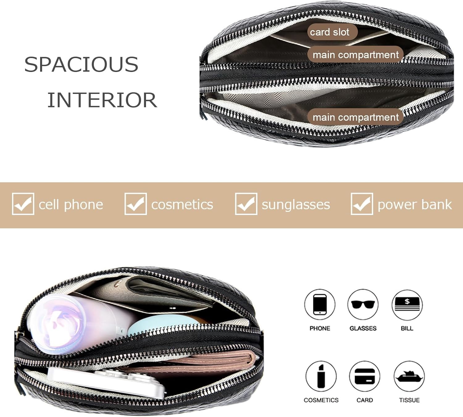 Small Crossbody Bags for Women Genuine Leather Wristlet Clutch Purses Crocodile Pattern Crossbody Purse