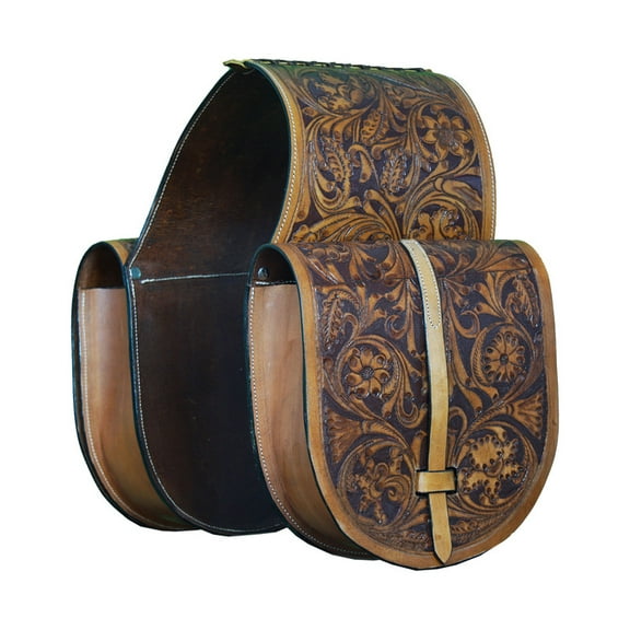 Leather Saddle Bag Brown Single Strap Floral Carving Saddle Bag