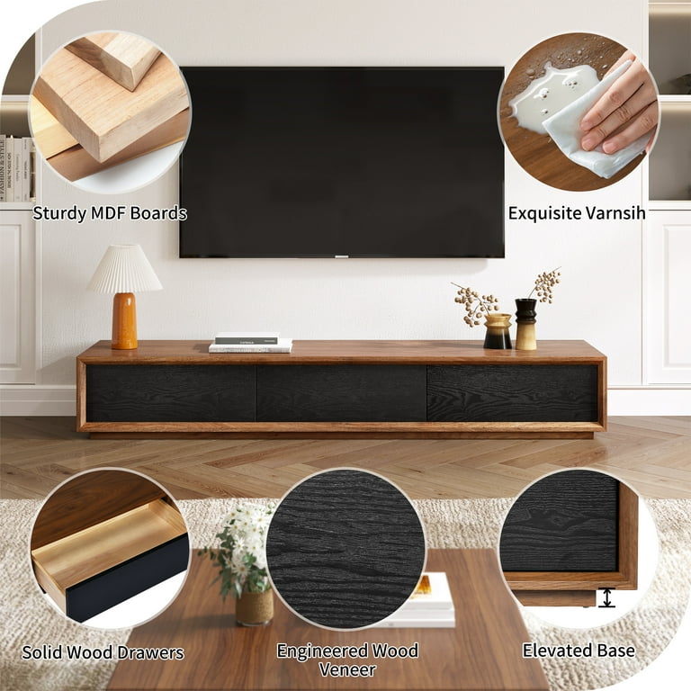 Modern 71 inch black tv stand rectangle media stand wood tv console with 3 drawers discount