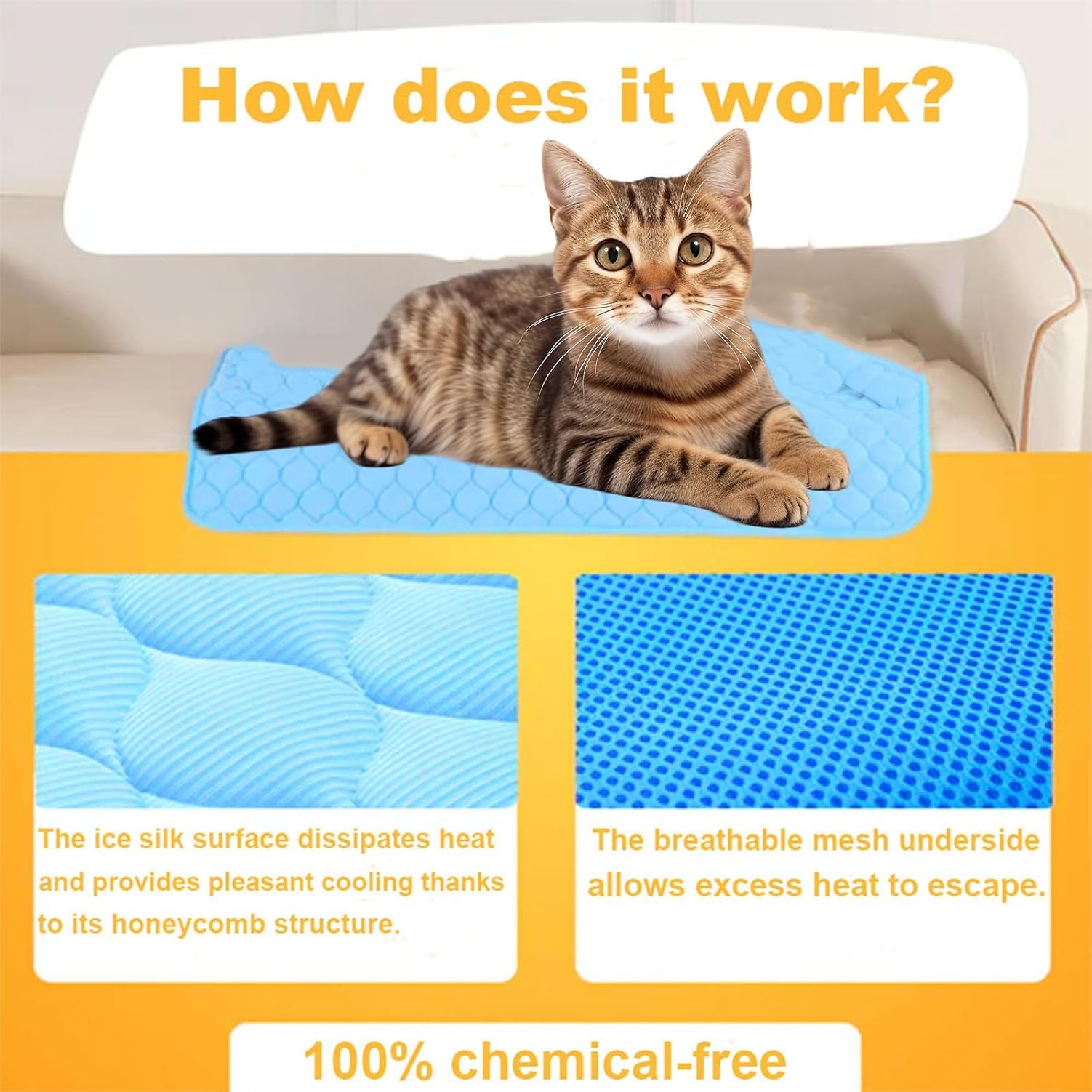 Kittra Cooling Mat for Cats, Comfortable and Breathable Cooling Bed for Cats, 3 Layer System Instant Cool, for Small Dogs and Cats (Light Blue,M(25 * 20in))