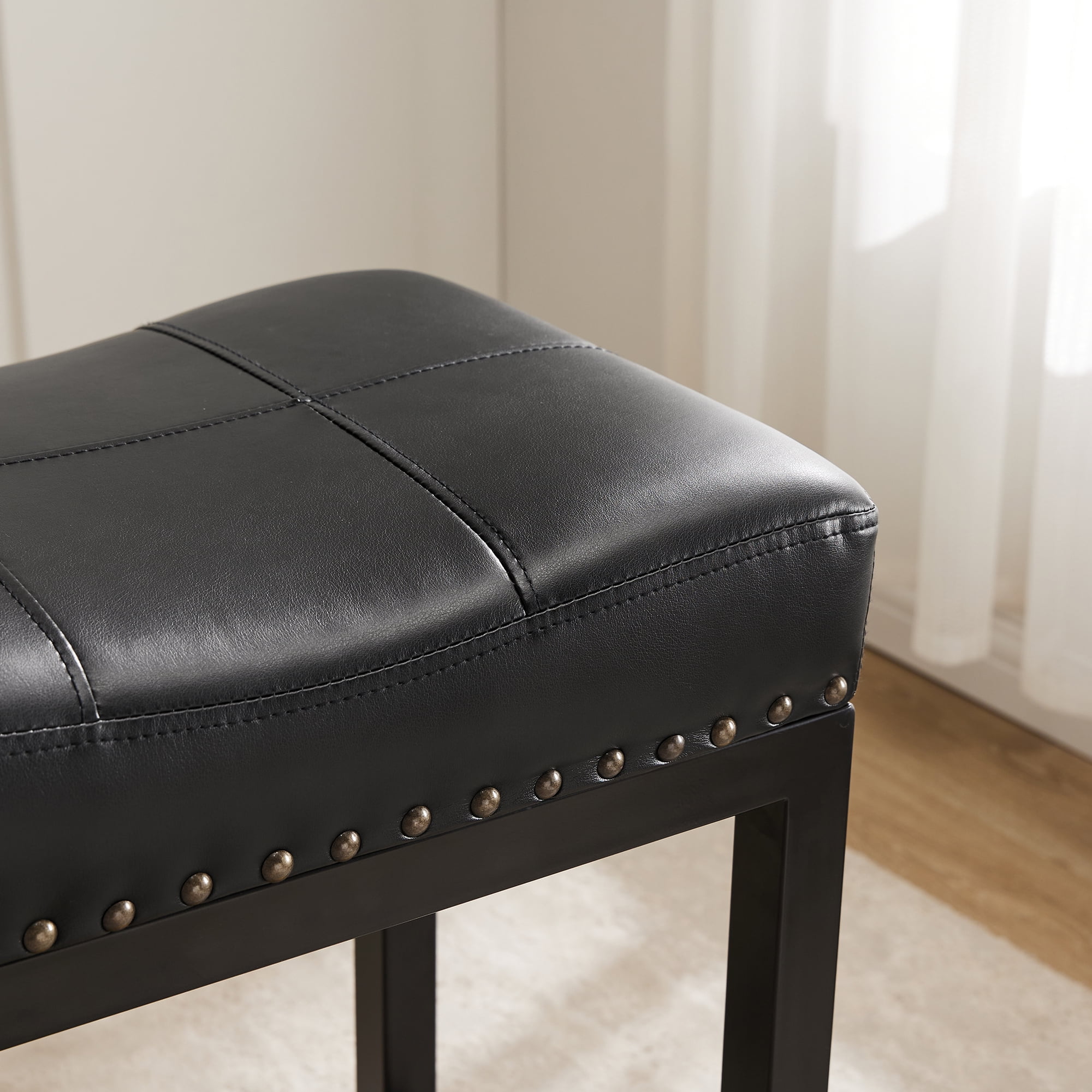 CONCETTA Set of 2 Bar Stools - 24in Counter Height, Metal Base & PU Leather Seats, Black