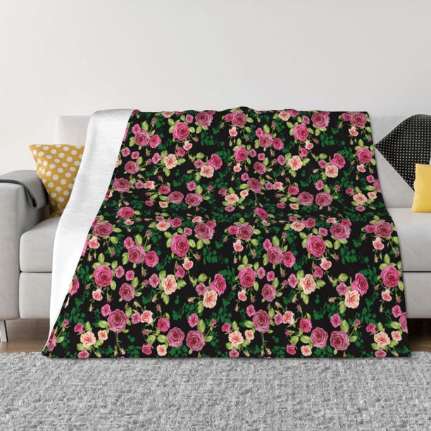 Balery Rose Flowers Manta de Franela con Dibujo, Lujo Ultra Suave y Cálido, Antipelusa y Resistente a las Arrugas para Cama, Sofá, Camping -80"x60"