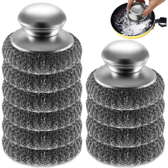 10Pcs Steel Wool Scrubber, Steel Wool Pads with 2Pcs Handle, Stainless Steel Scrubber for Dishes, Kitchen, Cleaning, Stoves, Pots and Pans, Grill, Wash Sink, Cleaning Dishes