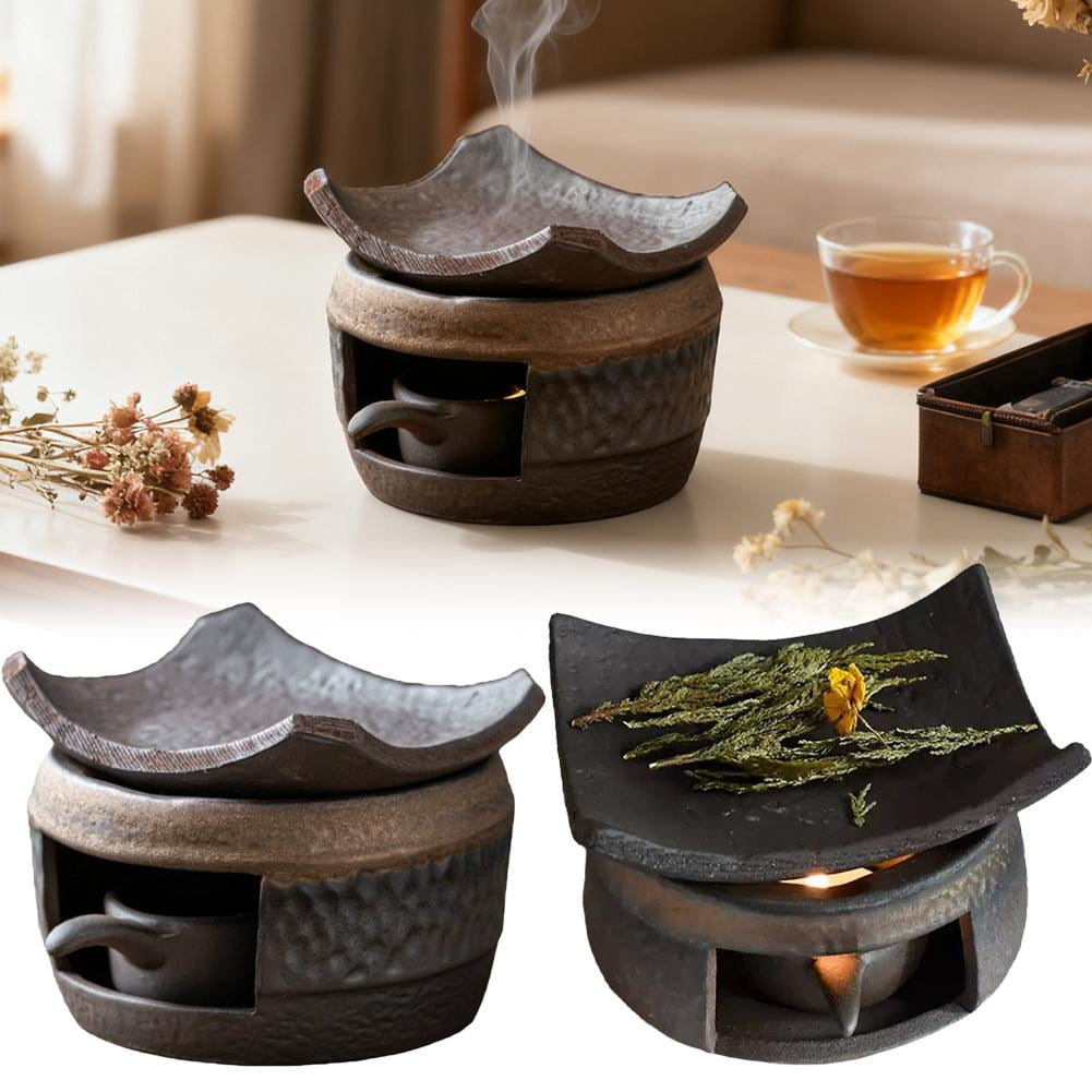 SharkTRUE Cedar and Zen Herb Burner,Ceramic Aromatherapy Stove Essential Oil Burner,Cedar and Zen Incense Burner Kit for Home Office, Tea Light Candle Holders Teapot Warmer for Meditation,Relaxation