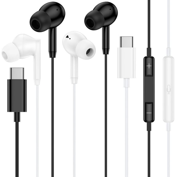 USB C Headphones Wired,2Pack Type C Wired Earphones USBC Wired Earbuds Noise Cancelling Ear Buds w/ Mic Microphone Remote Control Type C Headphone Compatible with Samsung Android iPad