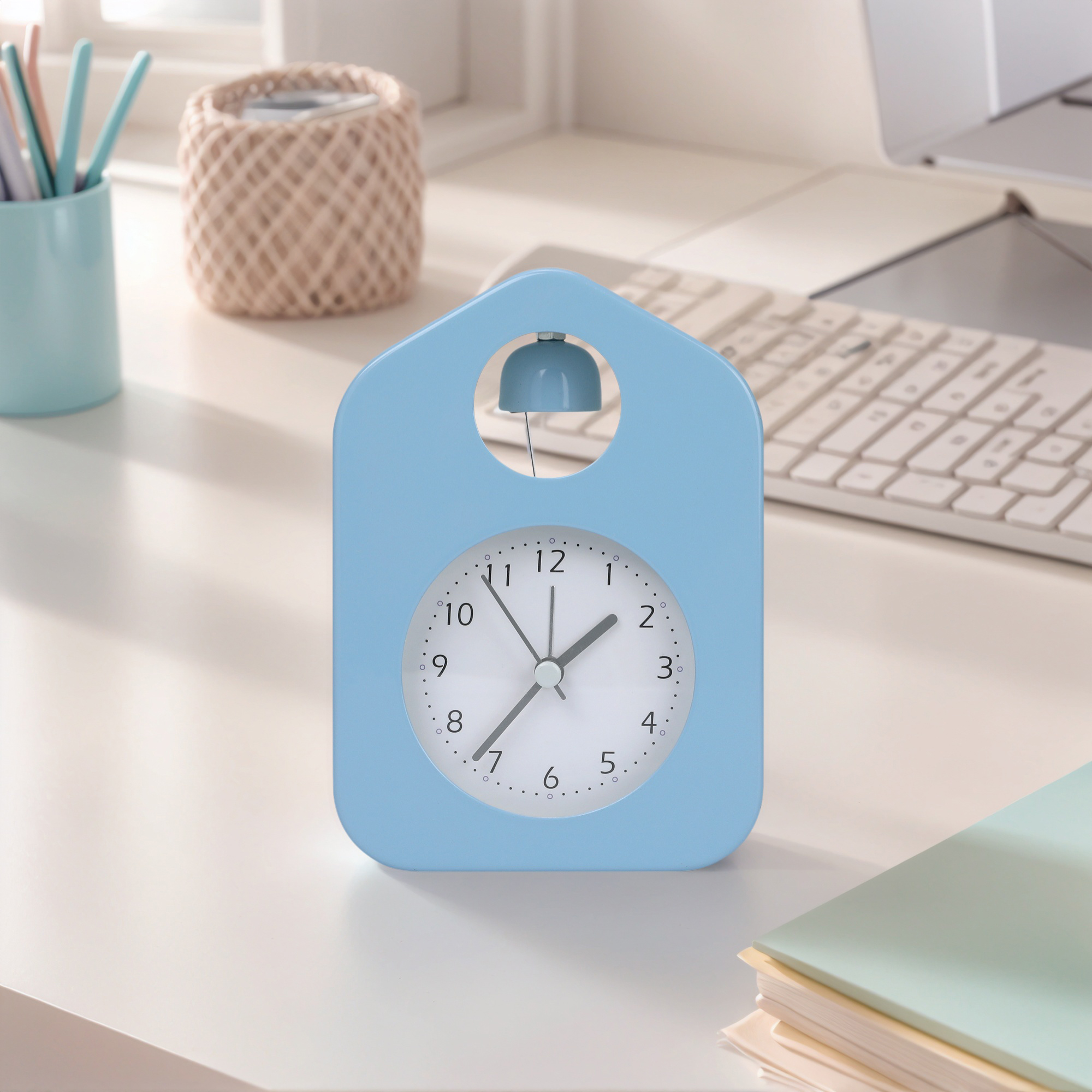Unique Bargains Non-Tick Alarm Clock with Round Bell Design Blue 3.9"L x 2.0"W x 5.5"H