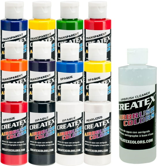 12 Createx Colors Airbrush Paint Set Basic Colors, Mix cups, FREE How to Book