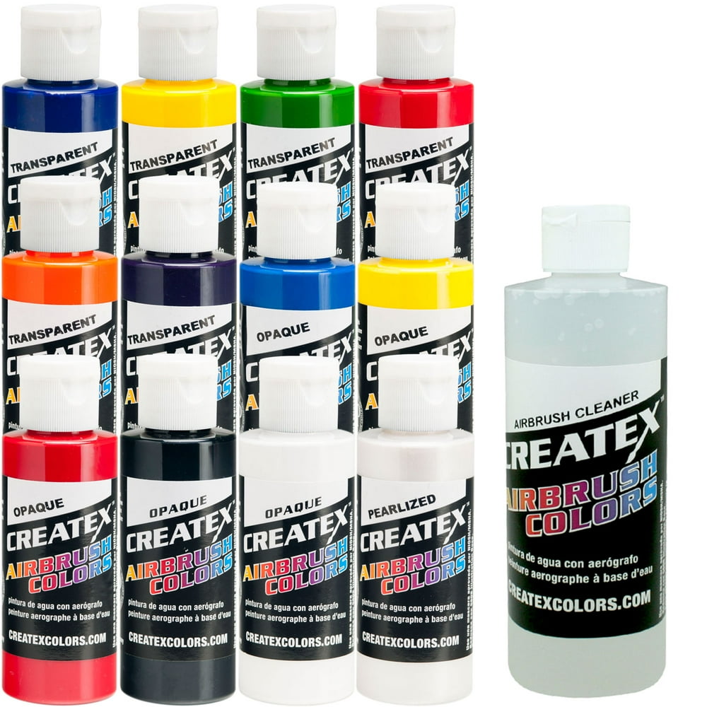 12 Createx Colors Airbrush Paint Set Basic Colors, Mix cups, FREE How to Book