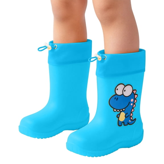 FITORON Kids Rain Boots Waterproof Non-Slip Lightweight Pull On Outdoor Play Gift for Boys Girls Blue,Size 3-4 Years