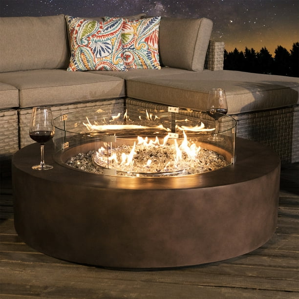 COSIEST Outdoor Propane Bronze Round Fire Pit Coffee Table Patio Heater